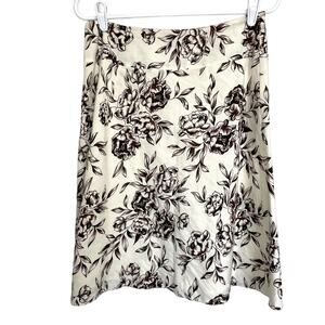 Ann Taylor Factory Floral Skirt Womens Size 6 Brown White Linen Blend Summer